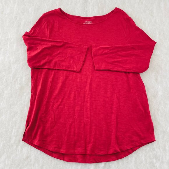 Chico's Womens Red Slub Knit 3/4 Sleeve Comfort The Ultimate Tee Size 3 US XL - Picture 1 of 9